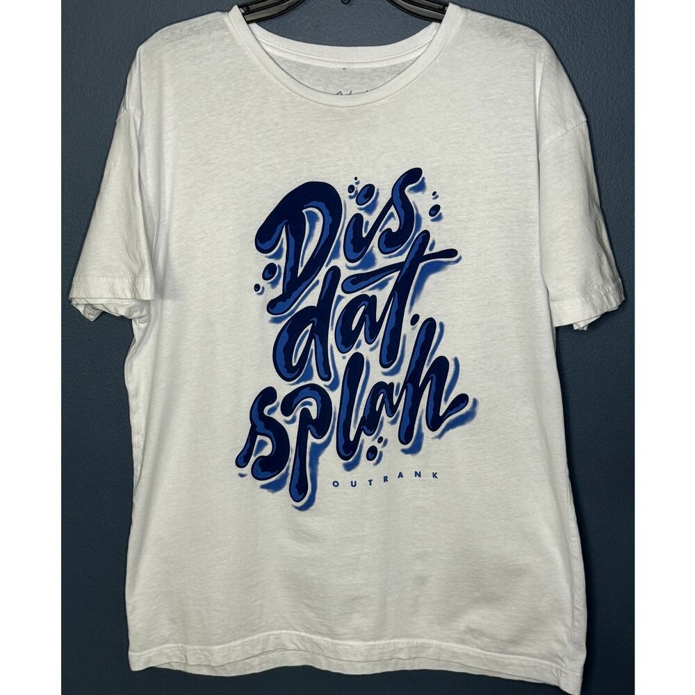 OUTRANK MEN'S CUSTOM WHITE & BLUE CREW NECK SHORT SLEEVE T-SHIRT SIZE LARGE